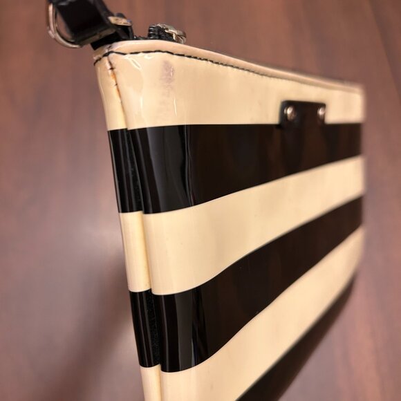 Kate Spade Lolly Penn Valley Patent Striped Wristlet Wallet Black/Cream - Picture 7 of 14
